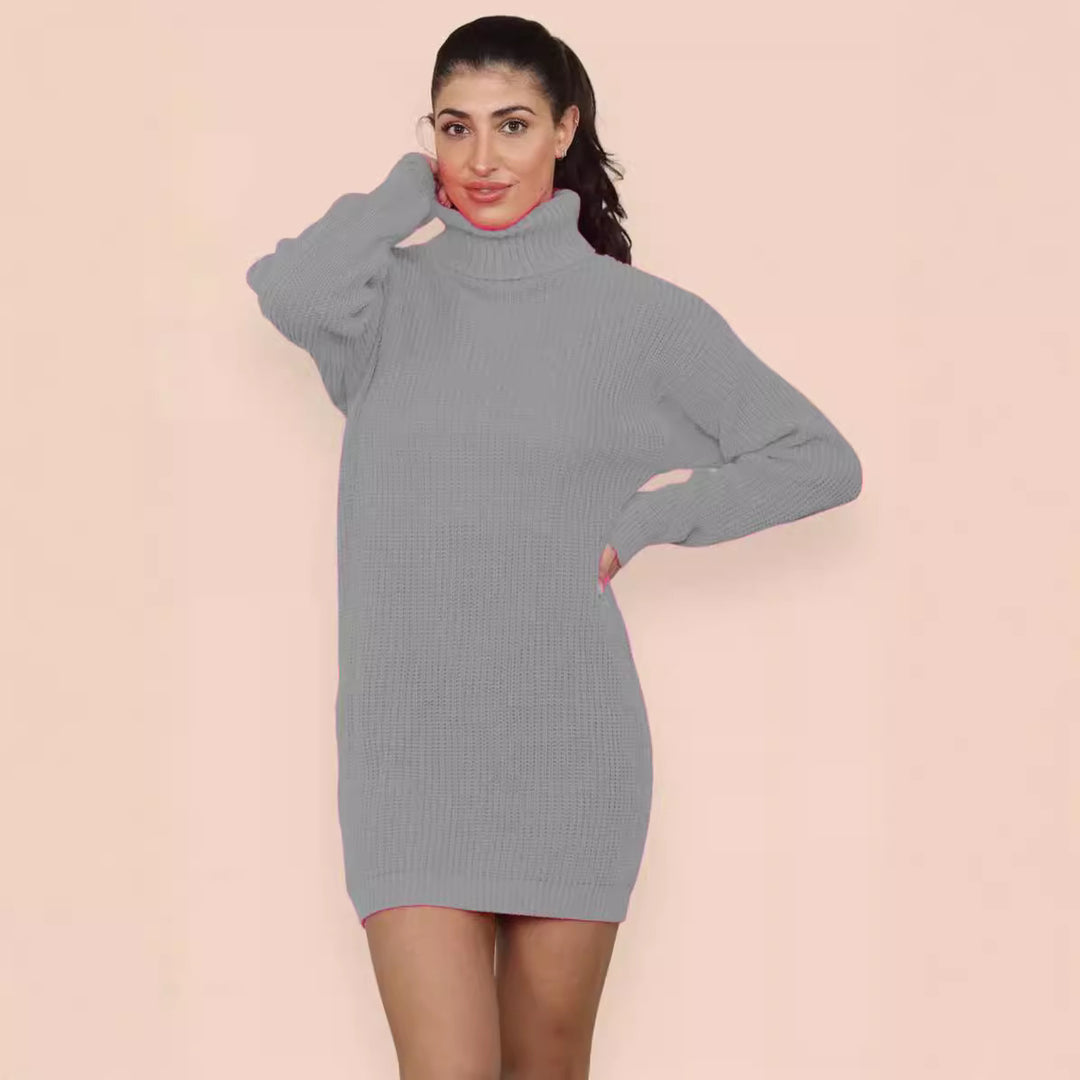 Knit dress for women with high collar and textured material Lune London