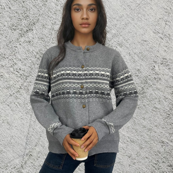 Women cardigan with festive pattern and button closure Lune London