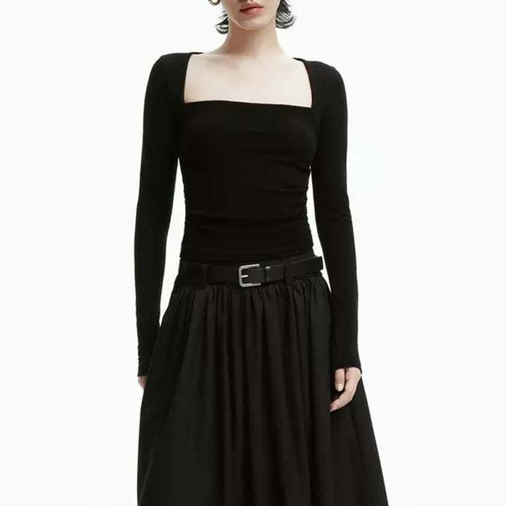 Haut à manches longues pour femmes avec décolleté carré et coupe ajustée Chic & Stil