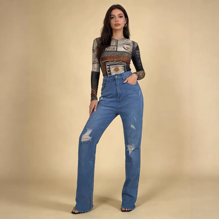 Women's casual skinny jeans in modern destroyed look Lune London