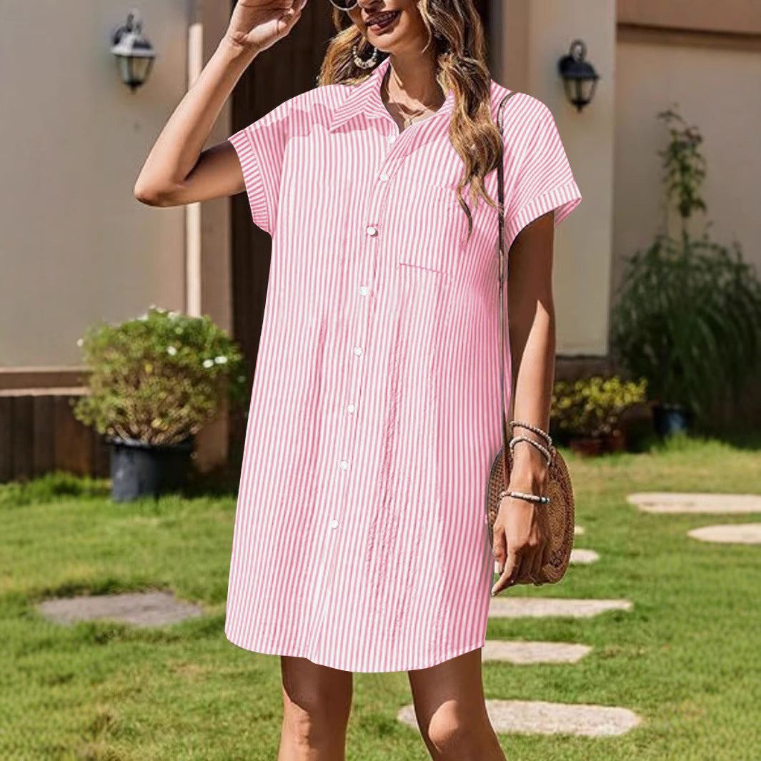 Shirt dress women with fine stripes and practical pockets Lune London