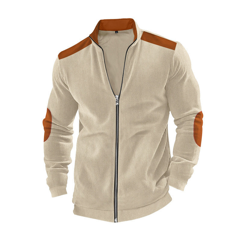 Sporty knitted jacket for men with contrasting leather applications Lune London