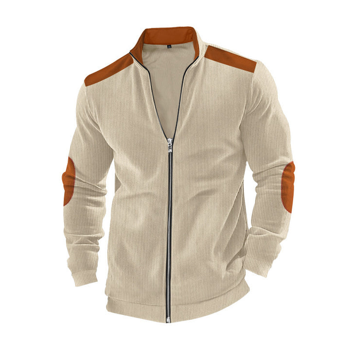 Sporty knitted jacket for men with contrasting leather applications Lune London