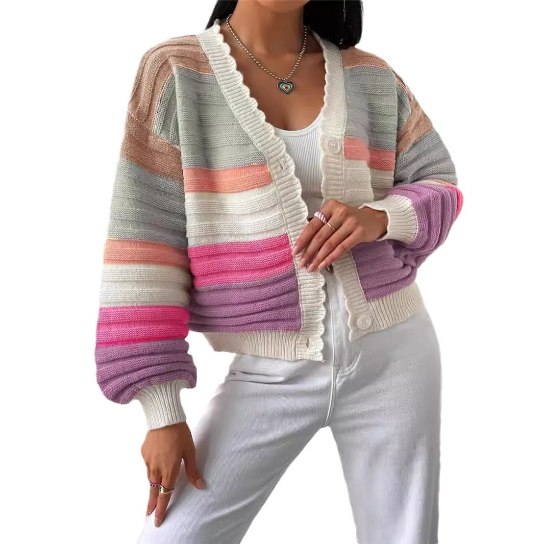 Lady cardigan with a modern striped pattern and voluminous sleeves Lune London