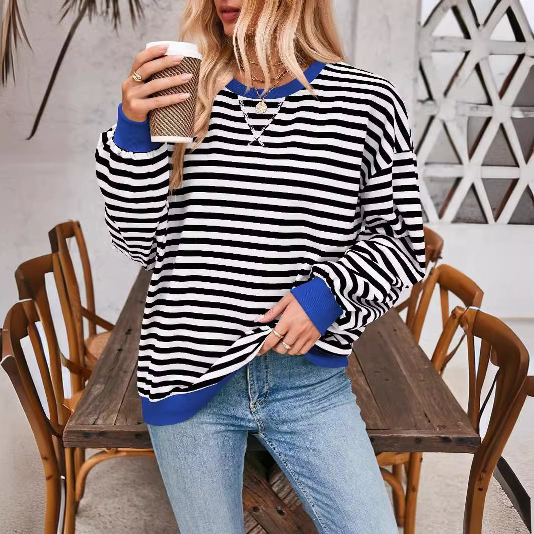 Casual striped sweater for women with flared sleeves and contrasting edges Lune London