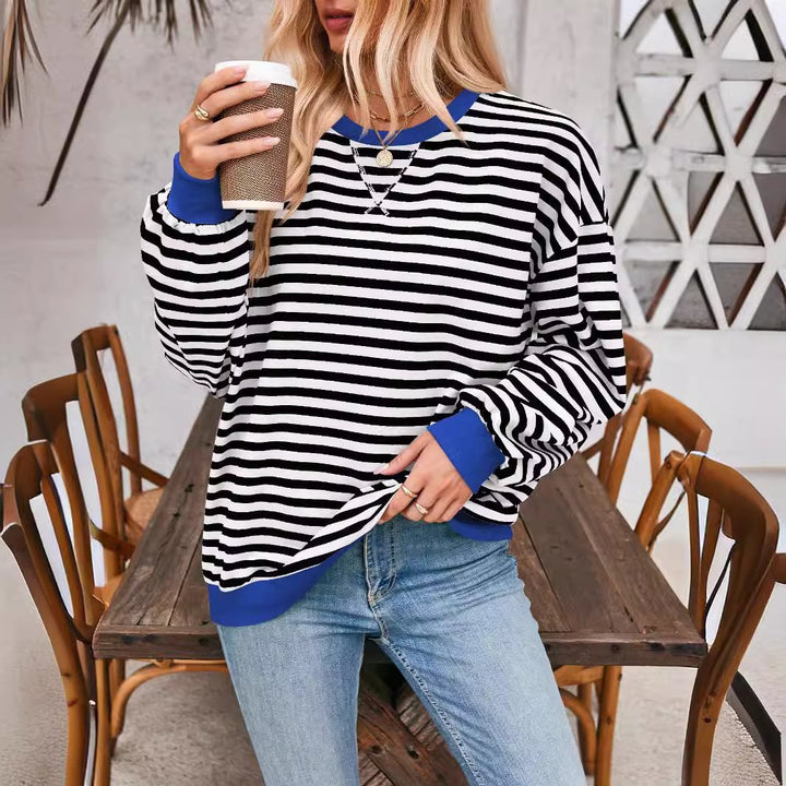 Casual striped sweater for women with flared sleeves and contrasting edges Lune London