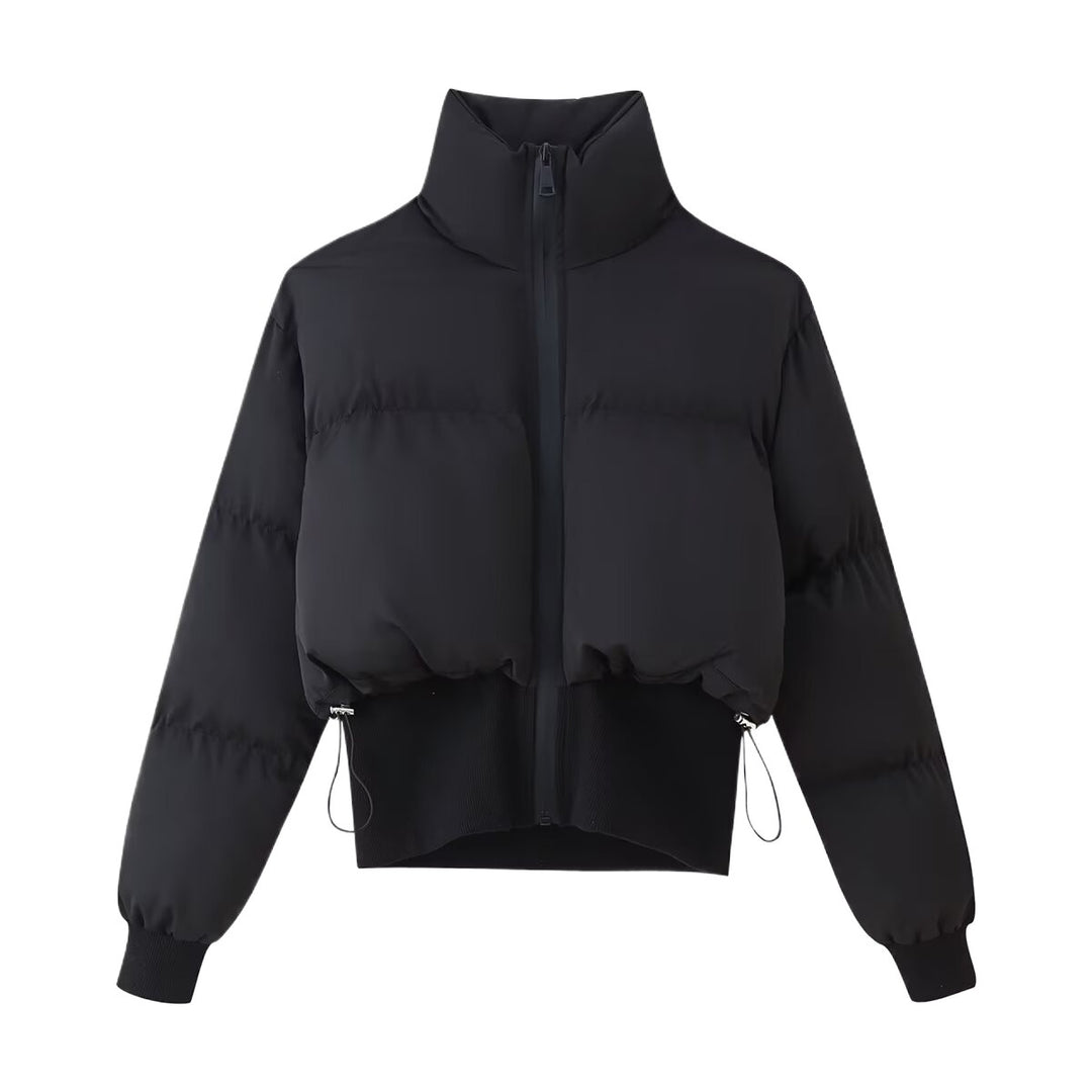 Cropped quilted jacket with high collar and elastic hem for women Lune London