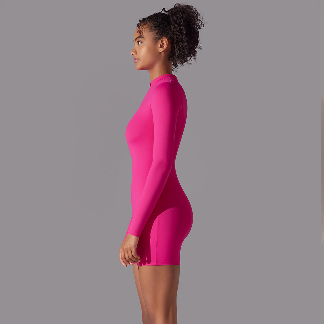 Women's Ribbed Beach Suit with Round Neckline and Zipper Lune London