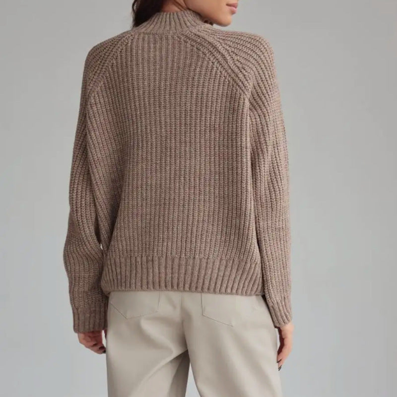 Knit sweater for women with high collar and decorative wave pattern Lune London
