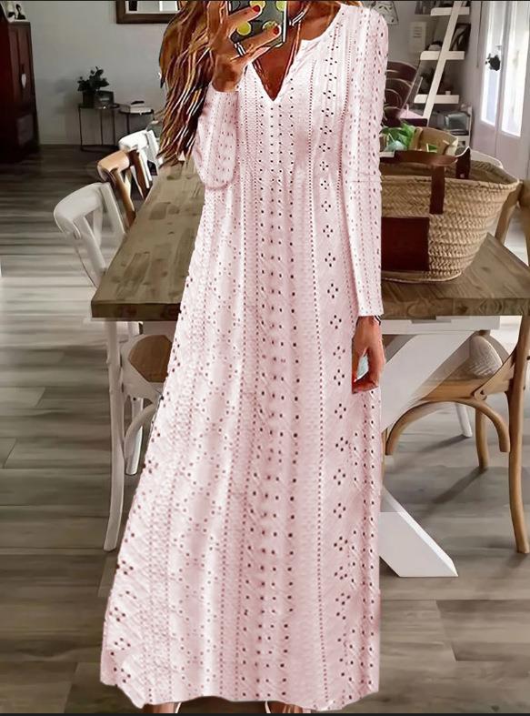 Maxi dress for women with a delicate lace pattern and V-neck Lune London