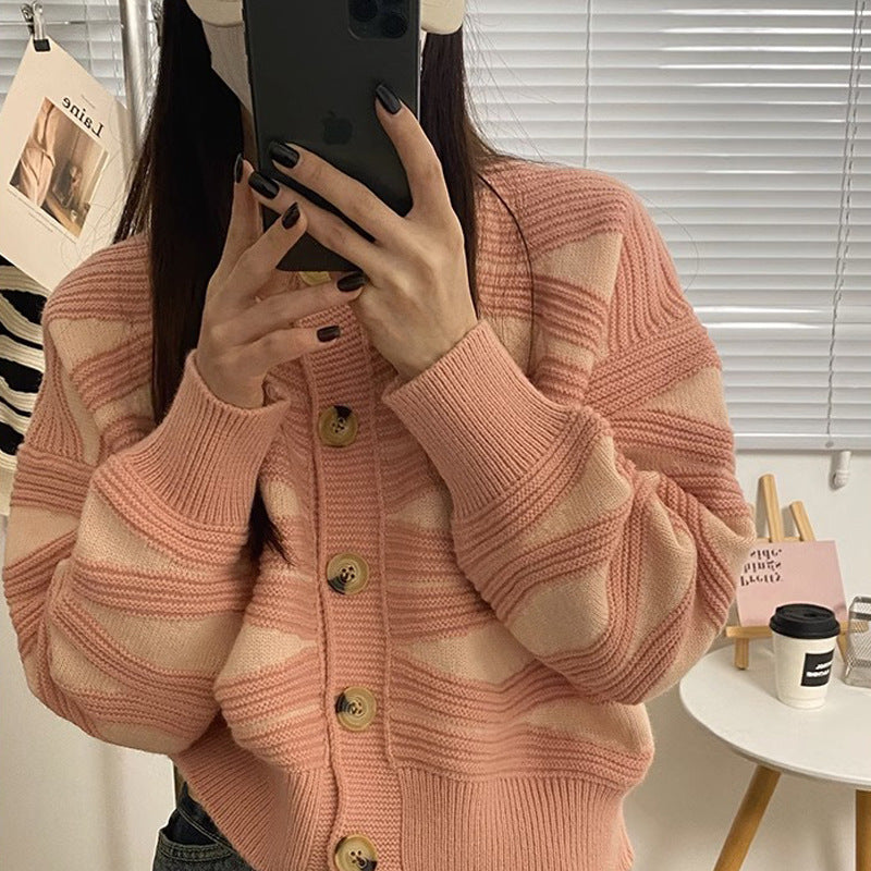 Trendy striped look women's knit jacket Lune London