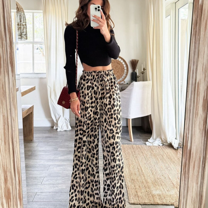 Women Wide Leg Leopard Print Pants Lune London