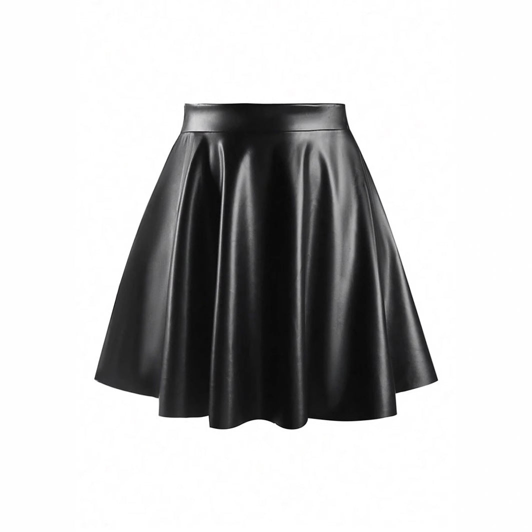 Women's Faux Leather Party Skirt with Flared Hem and High Waist Lune London