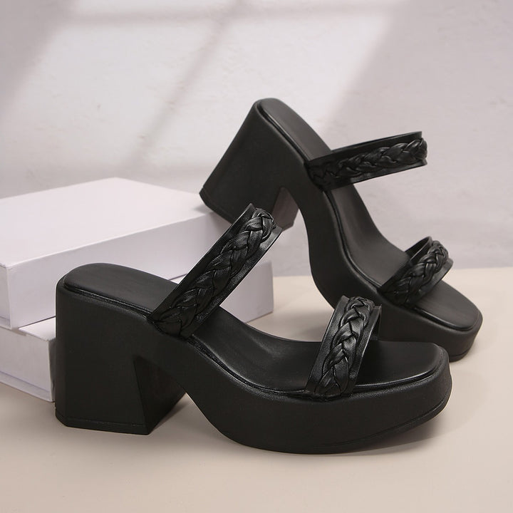 Wedge sandals for women with braided strap design and sturdy heel Lune London