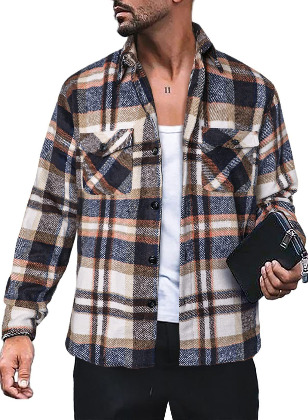 Men's flannel shirt with checkered pattern and functional pockets Lune London