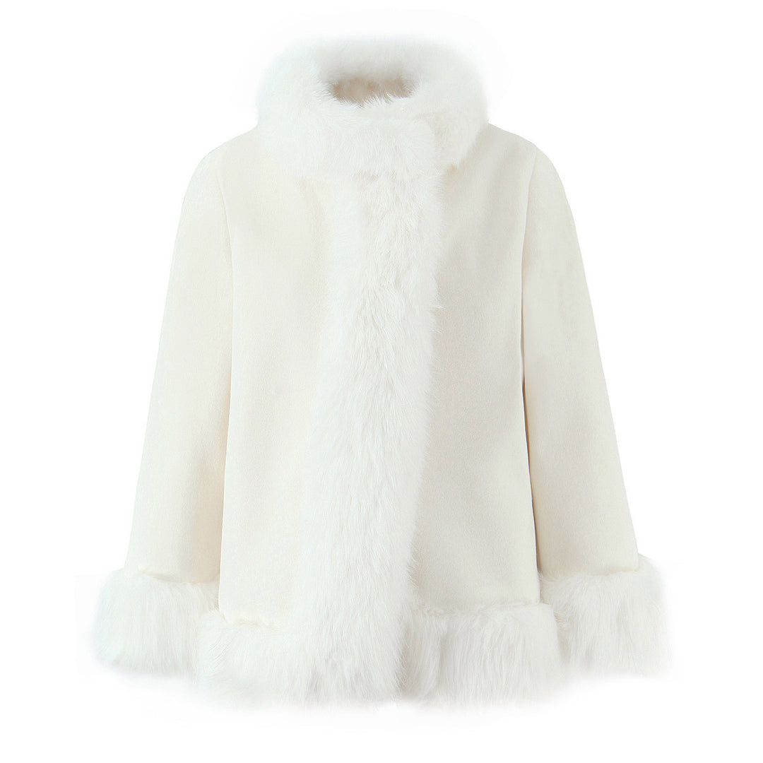 Ladies elegant short jacket with faux fur trim Lune London