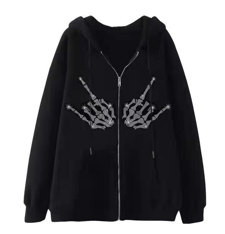 Women's hoodie jacket with sparkling spider motif and practical pockets Lune London