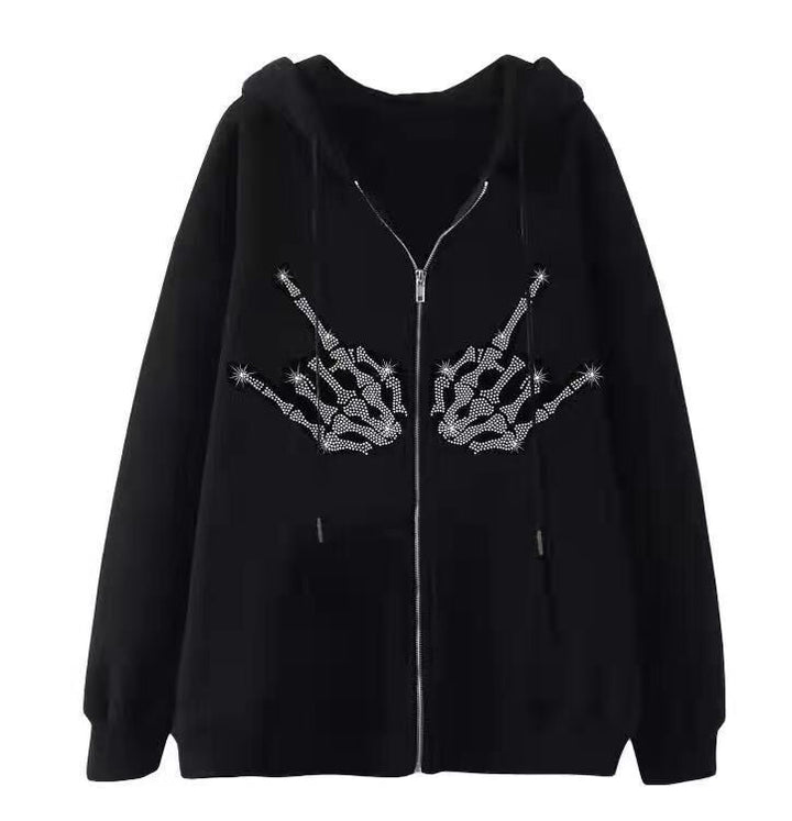 Women's hoodie jacket with sparkling spider motif and practical pockets Lune London