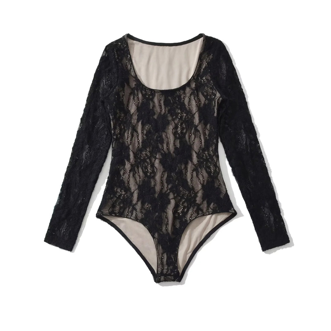 Women's crochet bodysuit with transparent lace pattern Lune London