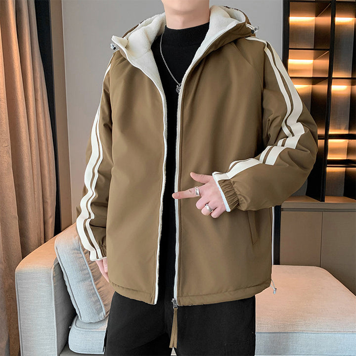 Insulated outer jacket for men with removable hood and soft inner layer Lune London