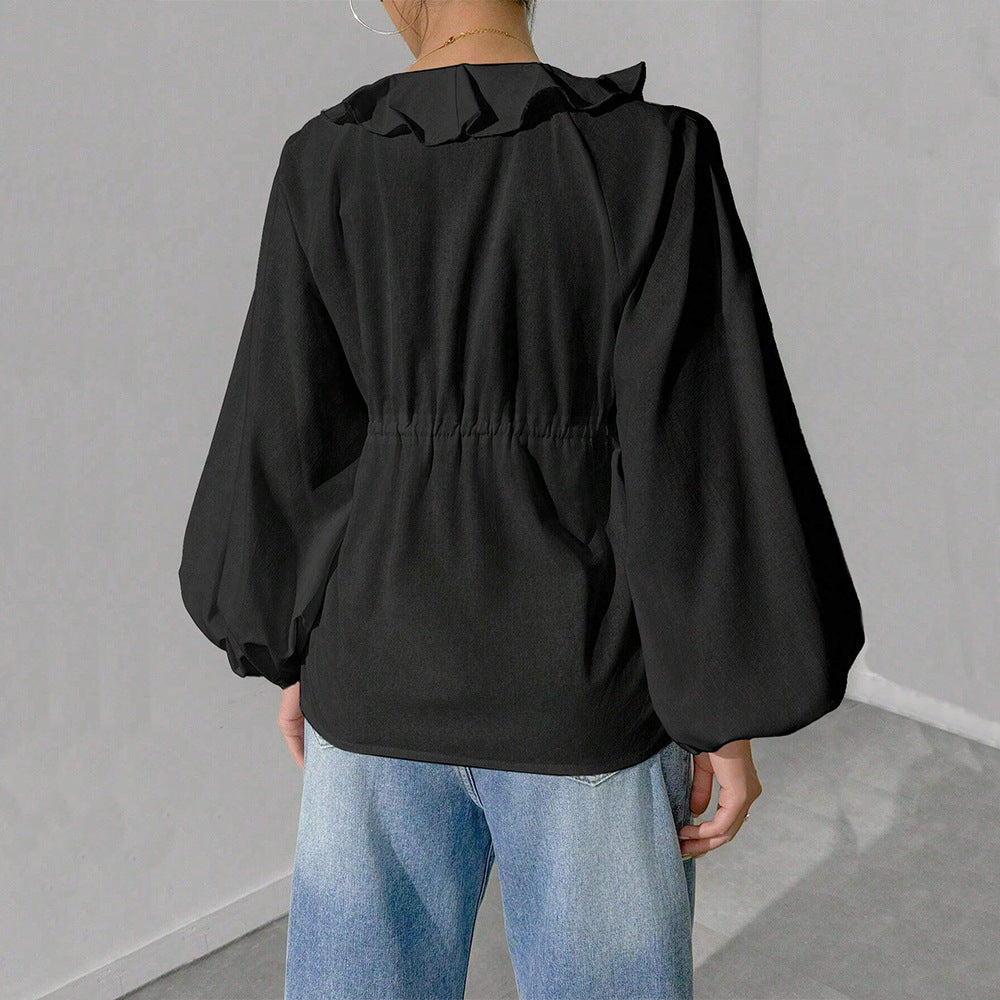 Shirt-jacket for women with voluminous sleeves and ruffle details Chic & Stil