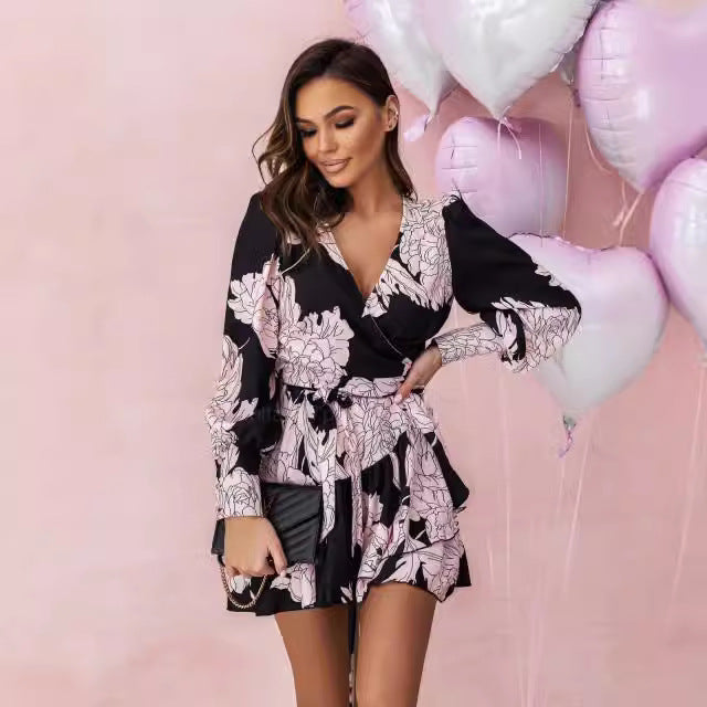 Lune London fluid floral mini dress for women with ruffled hem