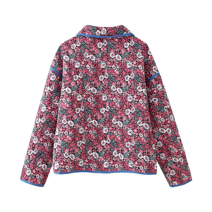 Quilted floral jacket for women with modern collar and practical pockets Lune London