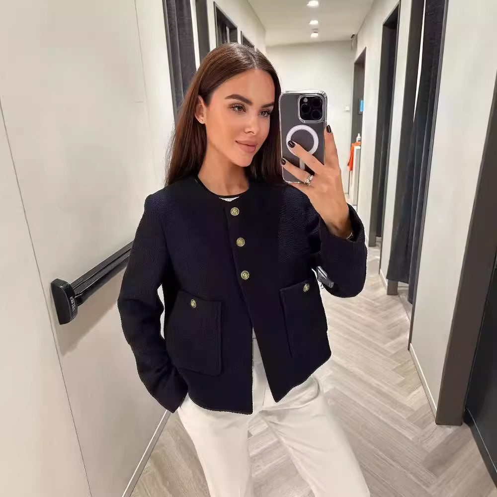 Fashionable tweed jacket for women with textured fabric Lune London