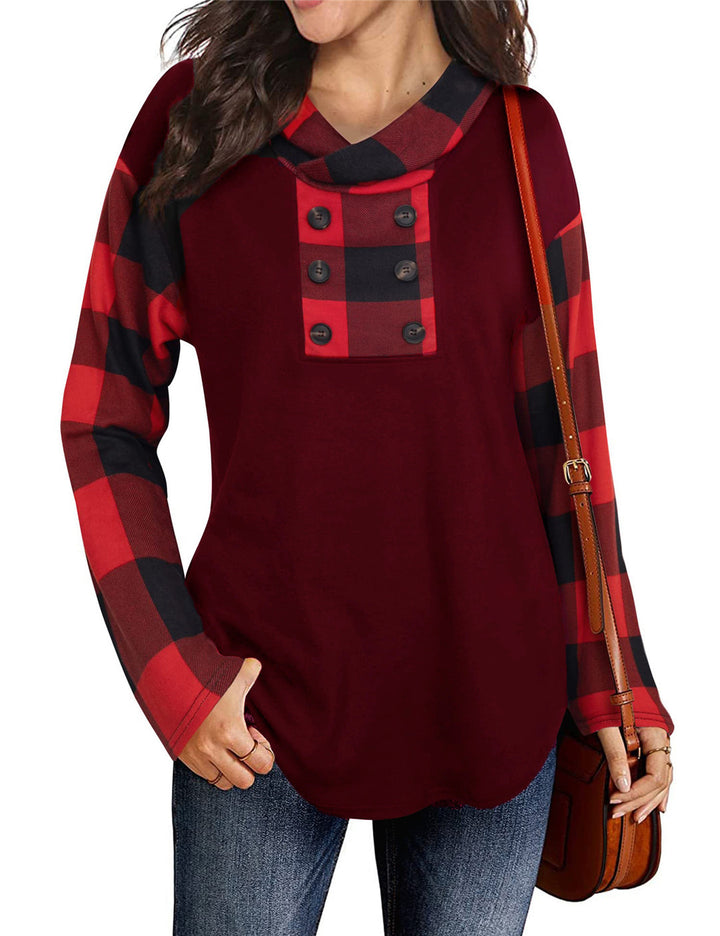 Ladies chic long sleeve shirt cut with plaid pattern and button details Lune London