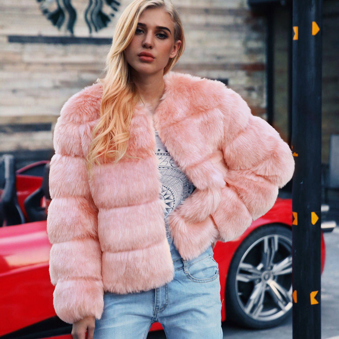 Women's Fluffy Faux Fur Jacket with Voluminous Sleeves and Elegant Cut Lune London