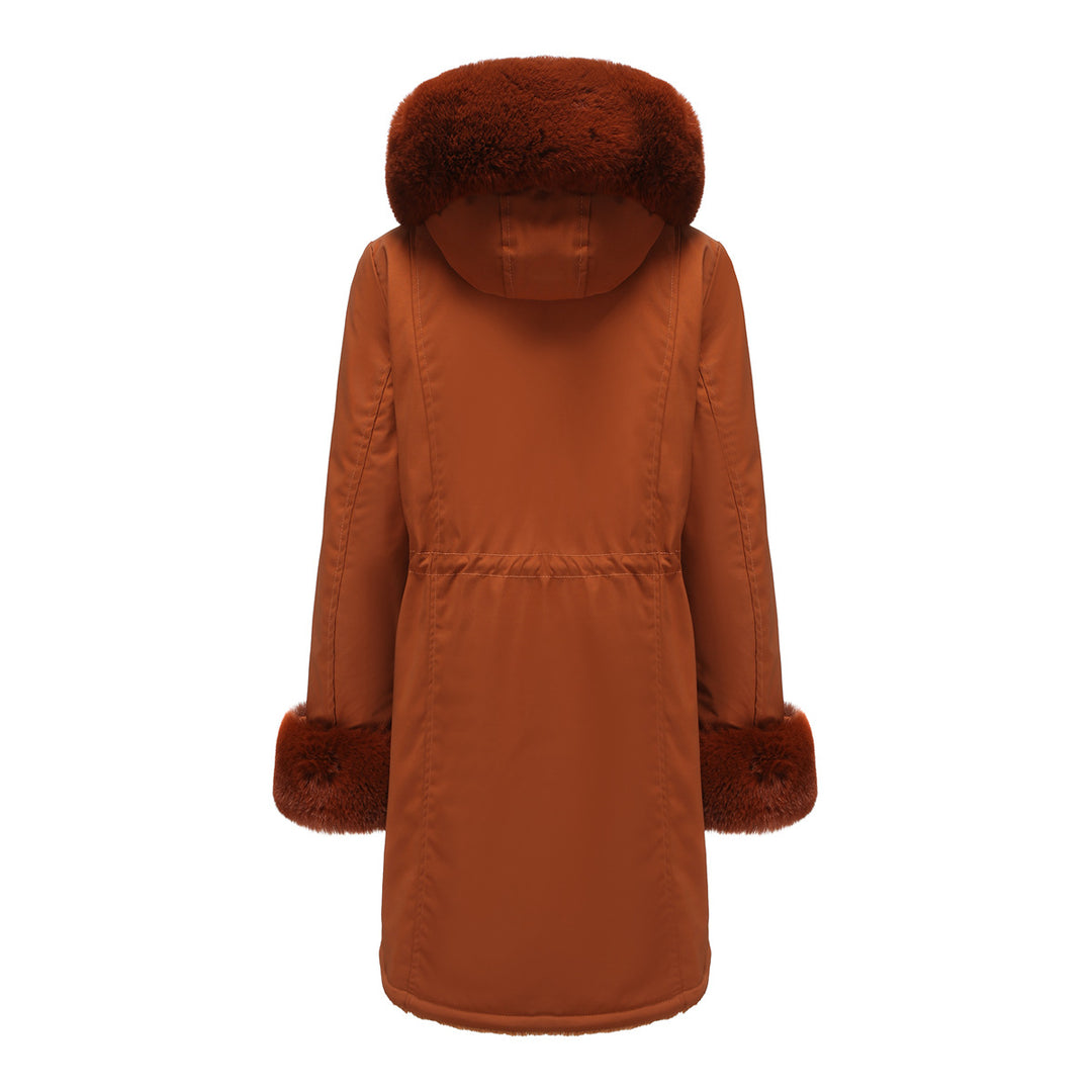 Elegant women's park jacket with luxurious faux fur trim Lune London