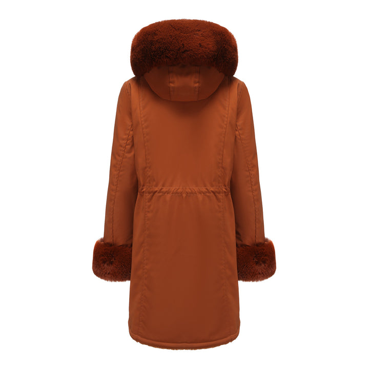 Elegant women's park jacket with luxurious faux fur trim Lune London