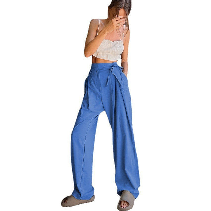 High-waisted wide-leg pants for women with drawstring and elegant pleats Lune London