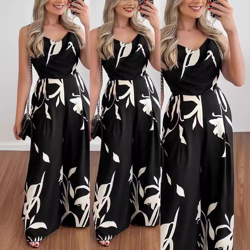 Lune London fluid maxi jumpsuit for women with draped neckline