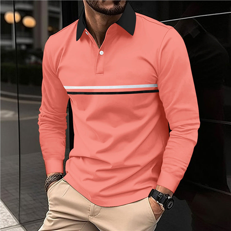 Men's long sleeve polo shirt with modern striped pattern Lune London