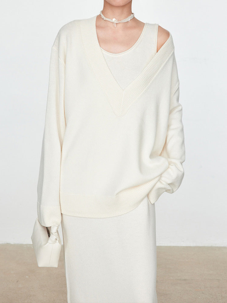 Pull en tricot épais pour femmes avec décolleté en V et coupe oversize Chic & Stil