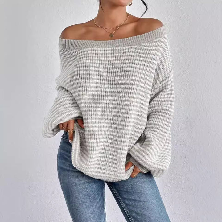 Pull-over tricot surdimensionné pour femmes avec col en V et motif décoratif Lune London