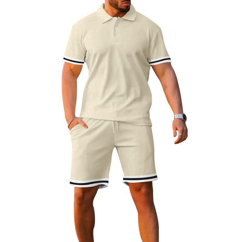 Lune London men's sporty polo and shorts set with contrasting stripes