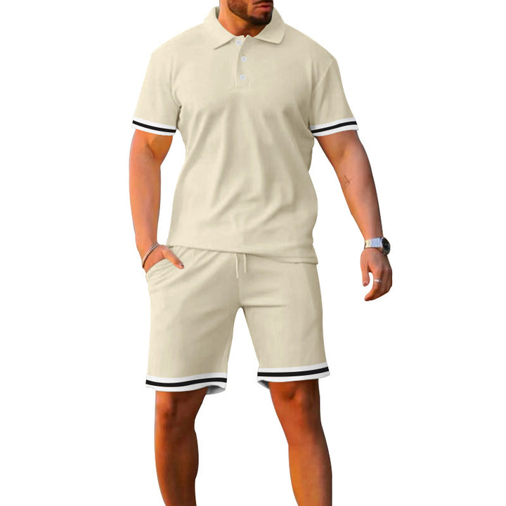 Lune London men's sporty polo and shorts set with contrasting stripes