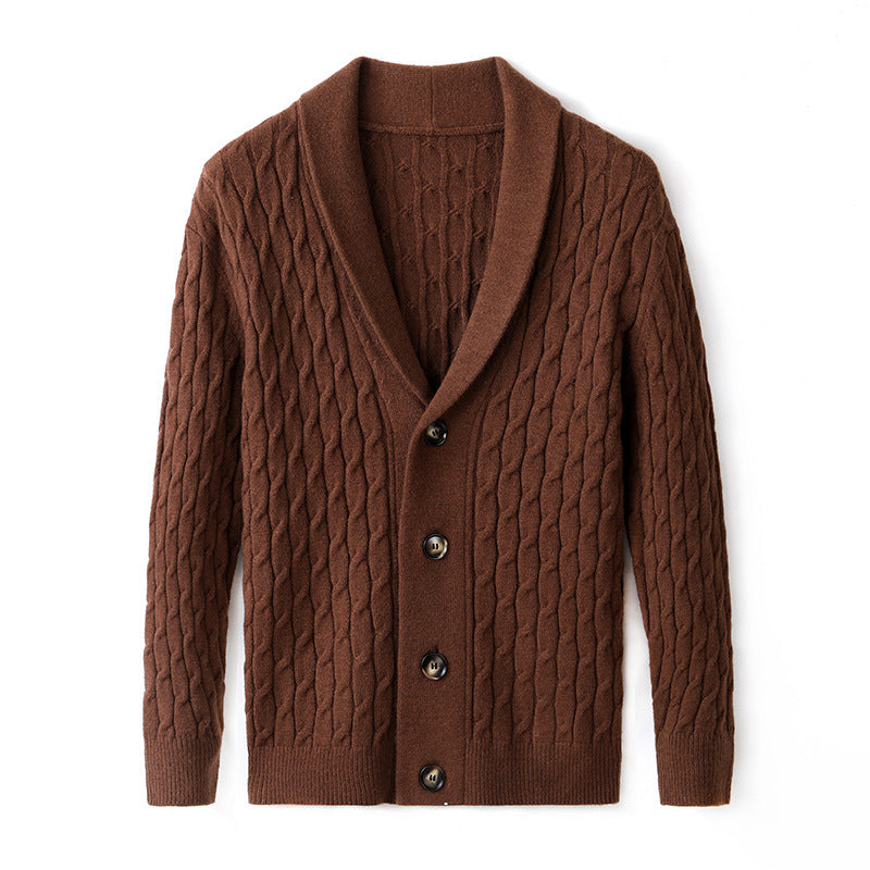 Men's knitted jacket with modern cable pattern and elegant collar Chic and Style