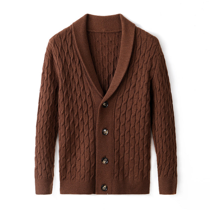 Men's knitted jacket with modern cable pattern and elegant collar Chic and Style