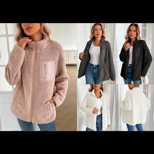 Ladies cozy fleece jacket with high collar and practical pockets Lune London