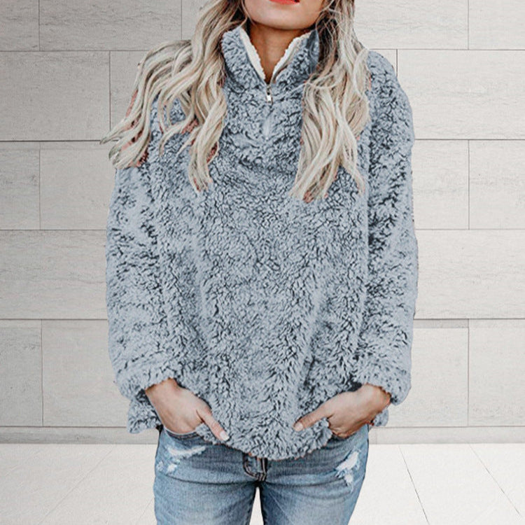 Ladies Cozy Fleece Jacket with High Collar and Zipper Lune London