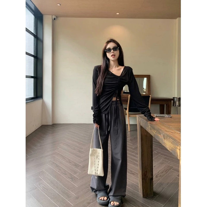 Ladies long-sleeved wrap top with sophisticated gathering Chic & Stil