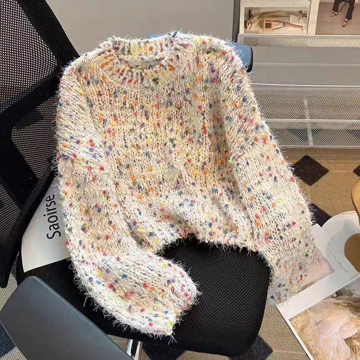 Fashionable women's sweater with colorful textured knit and round neck Lune London