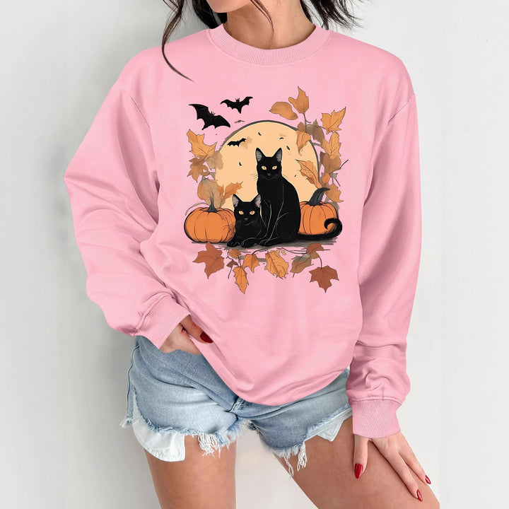 Sweat-shirt pour femmes avec un design de chat d'automne et de citrouille Chic & Stil
