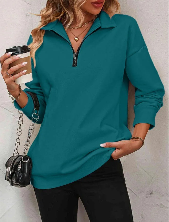 Casual turtleneck sweater for women with half-zip Lune London