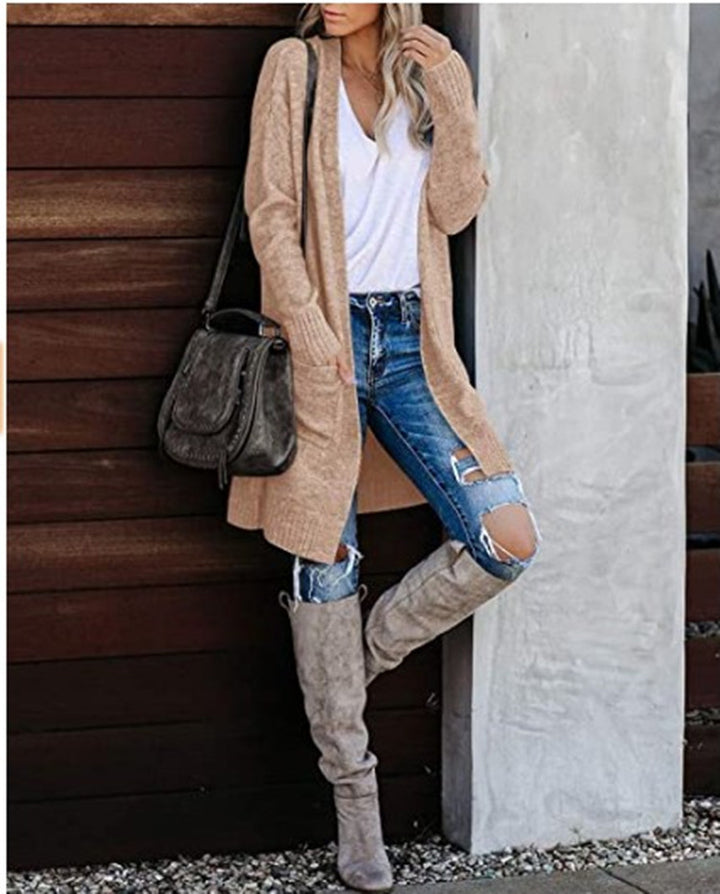 Casual knitted cardigan for women with deep pockets and open design Lune Londonl