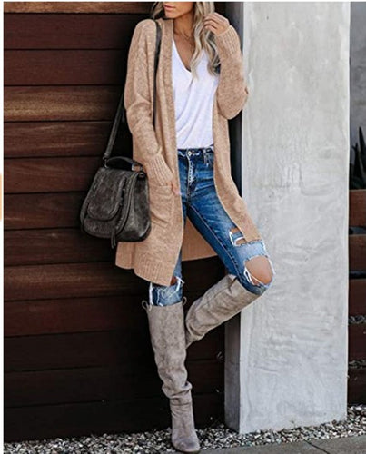 Casual knitted cardigan for women with deep pockets and open design Lune Londonl