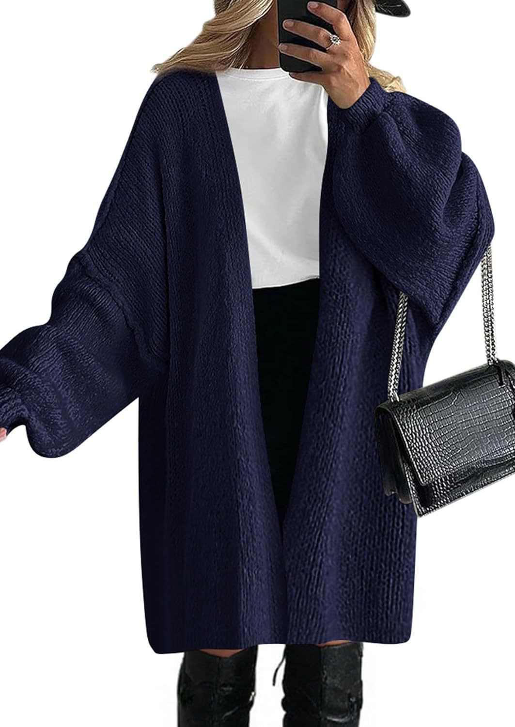 Women Casual Knitted Coat with Deep V-neck and Wide Sleeves Lune London